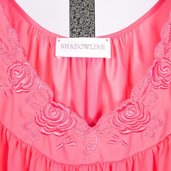 Vintage Shadowline Robe LARGE & Gown 1X Set Pink Rose Flower Embroidery USA MADE - Picture 1 of 9